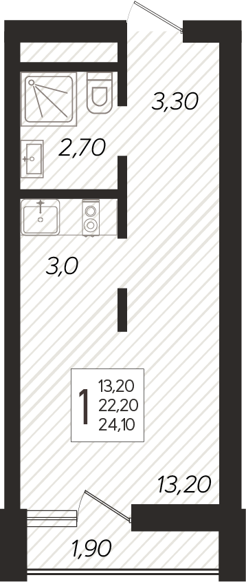 2-комнатные апартаменты 42,58 м² в ГК Белые Ночи, Сочи, подъезд 1, этаж 16 из 16