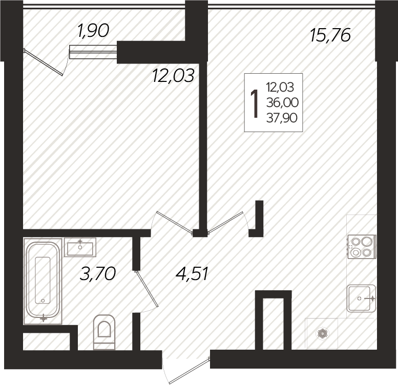 3-комнатные апартаменты 69,56 м² в ГК Белые Ночи, Сочи, подъезд 1, этаж 13 из 16